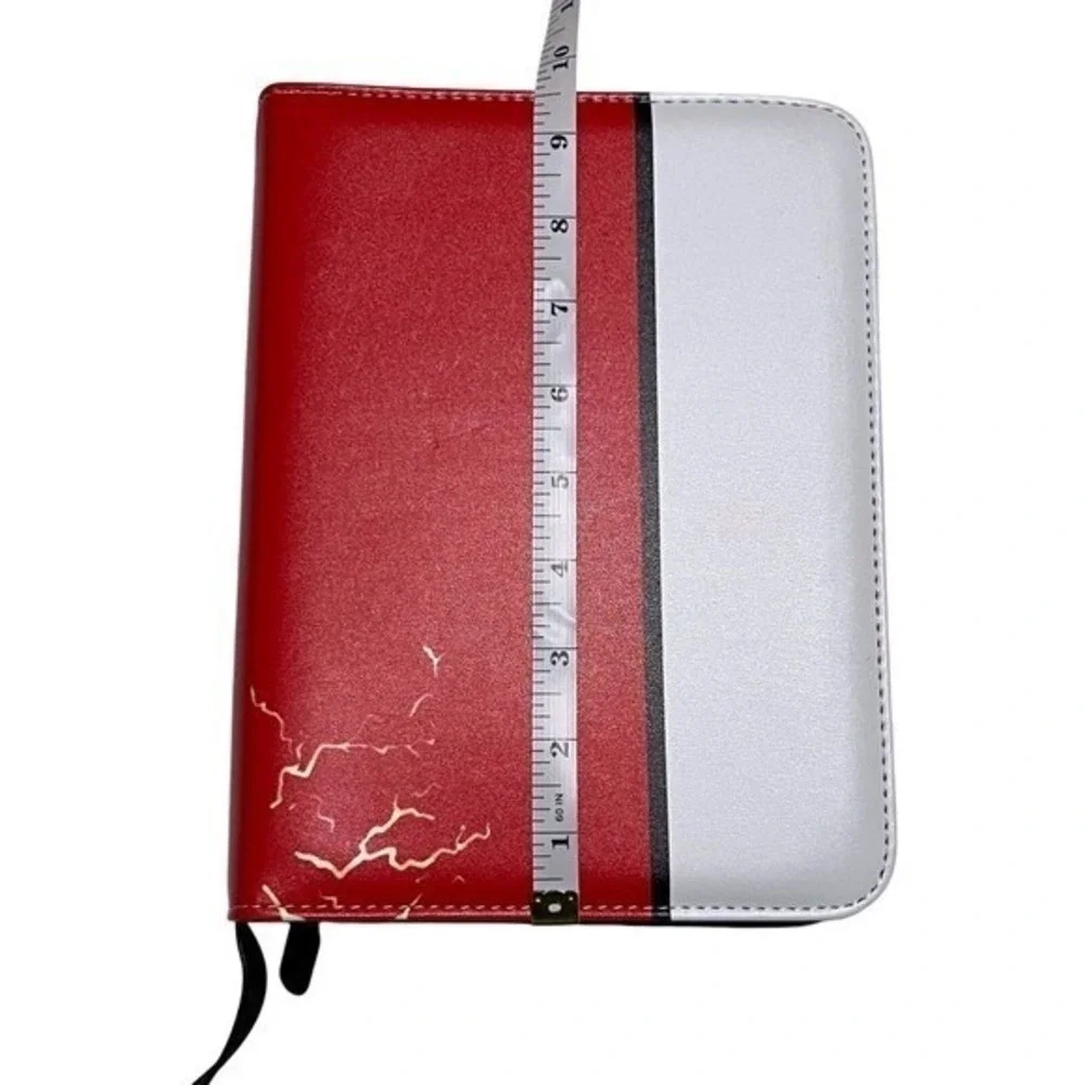 Red White Lightning Bolt 4-Pocket Trading Card Binder Zippered‎ Case with Strap